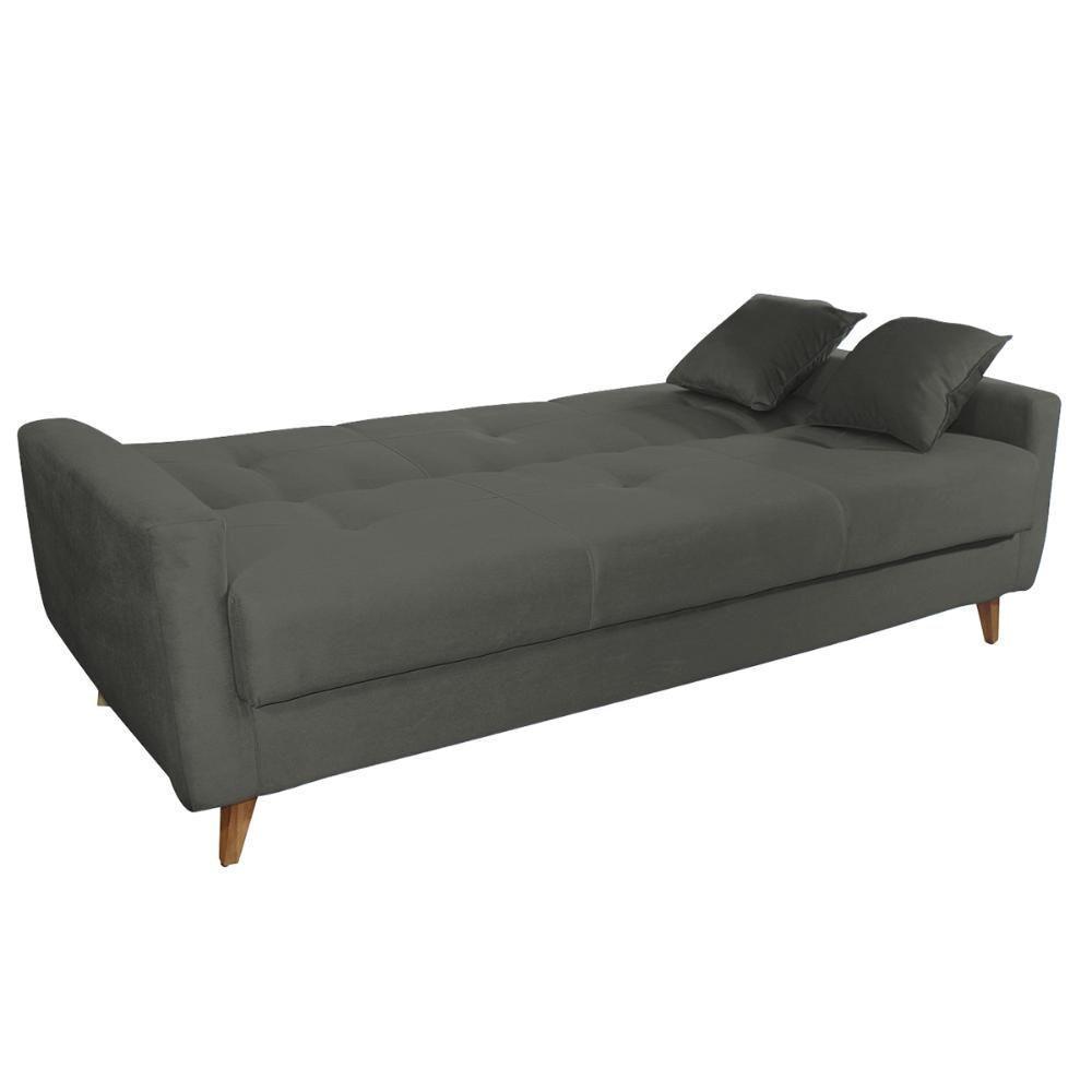 Sofá Cama Casal Reclinável Com Baú Pamela - Veludo Chumbo - 3