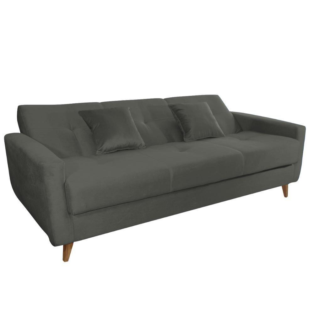 Sofá Cama Casal Reclinável Com Baú Pamela - Veludo Chumbo - 4