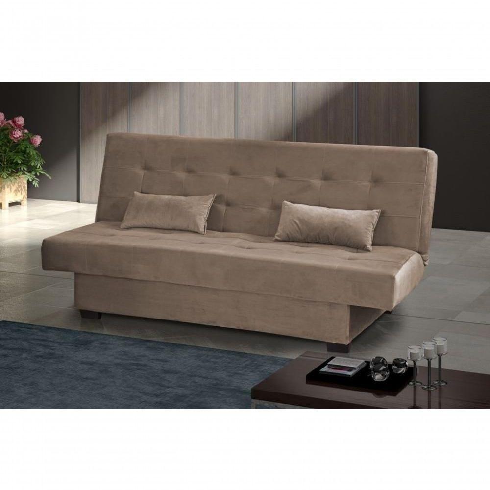 Sofá Cama Casal 3 Lugares Laila - Veludo Marrom Claro - 1