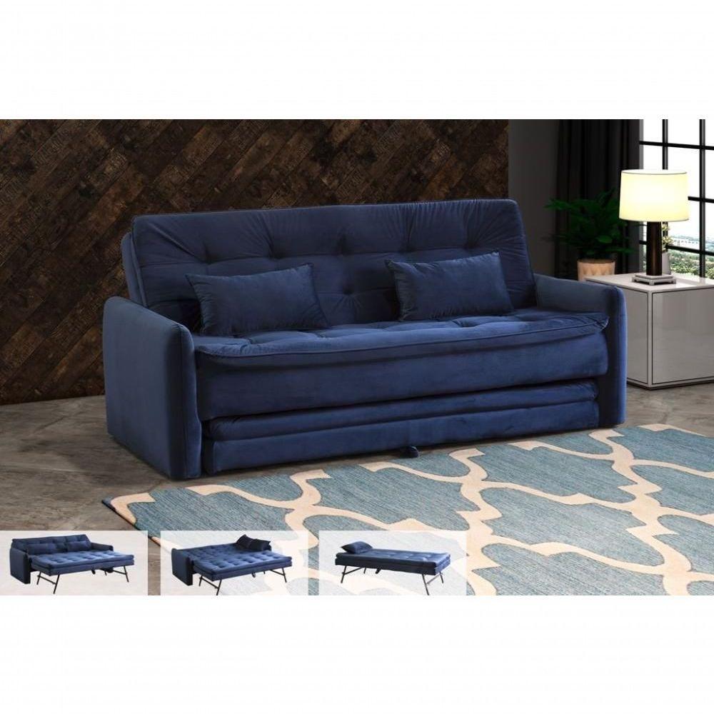 Sofá Cama Reclinável Com Cama Auxiliar Azul Marinho - 2