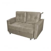 Sofá Cama Casal Reclinável Drika - Veludo Marrom Claro - 1