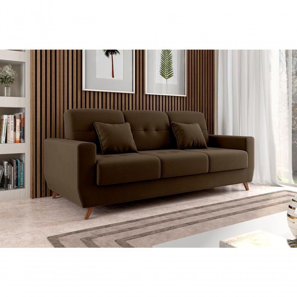 Sofá Cama Casal Reclinável Com Baú Pamela - Marrom Escuro - 2