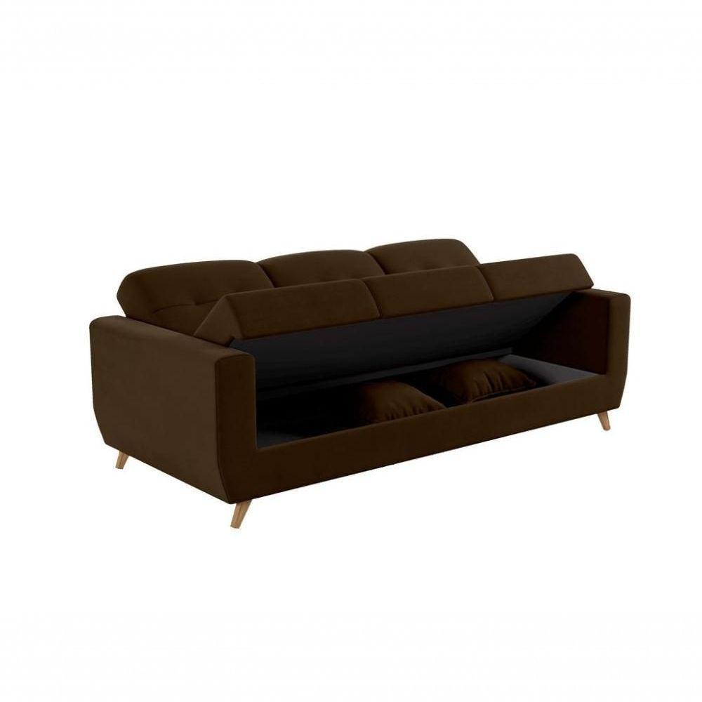 Sofá Cama Casal Reclinável Com Baú Pamela - Marrom Escuro - 4