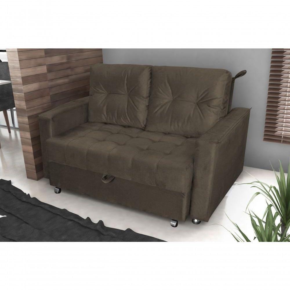 Sofá Cama Casal Reclinável Drika - Veludo Marrom Escuro - 2