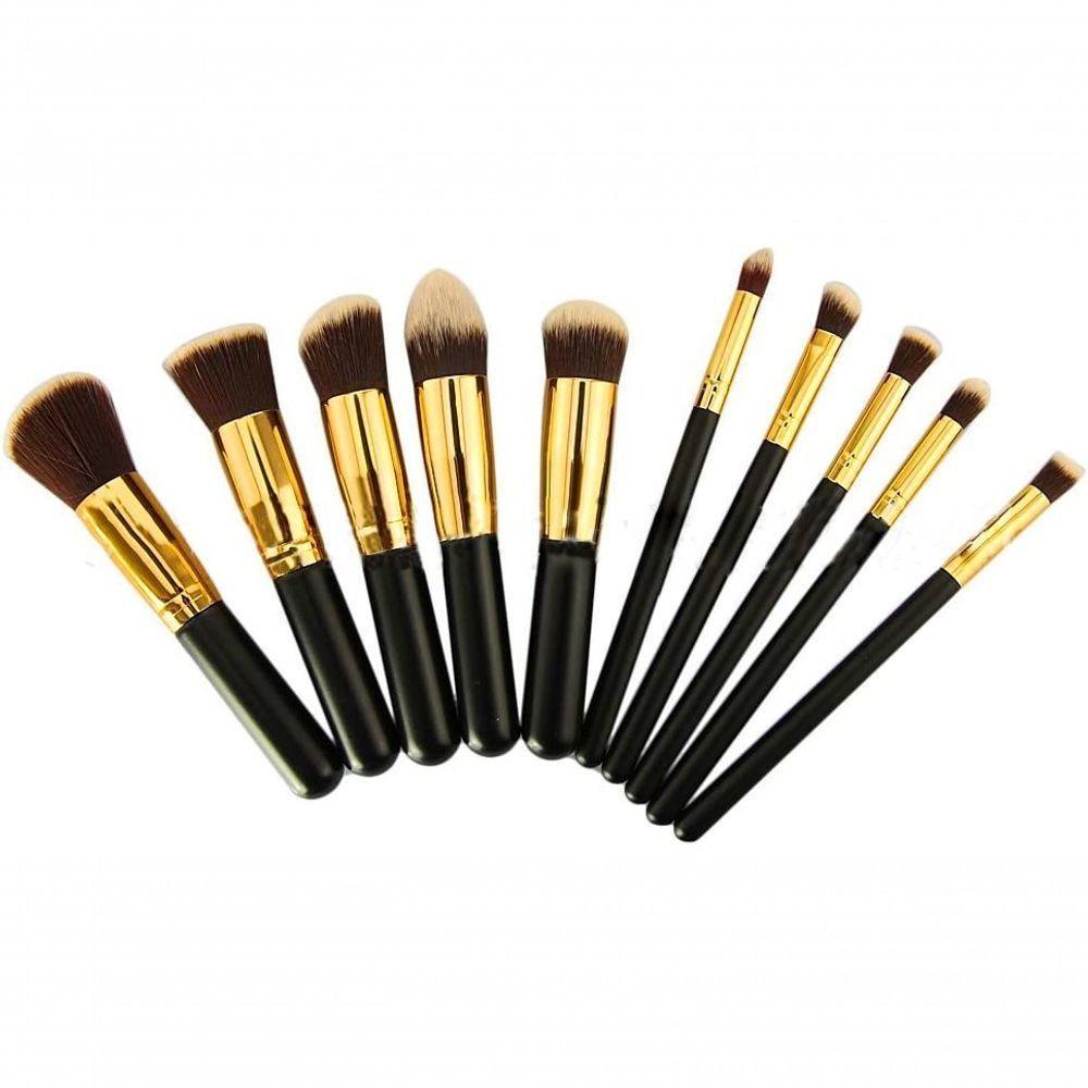 Conjunto De Pincéis De Maquiagem Sunshine Smile, Conjunto De 10 Pçs Pincel Preto/Dourado - 3
