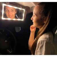 Espelho De Carro Usb Maquiagem Led Quebra Sol 3 Cores