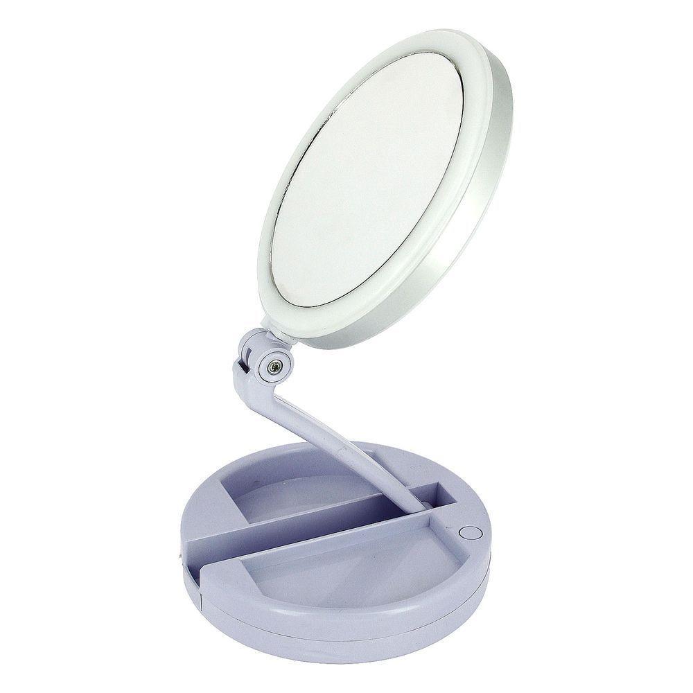 Espelho De Aumento 10X Com Luz De Iluminação Led De Mesa Dobrável E Articulável Redondo - 1