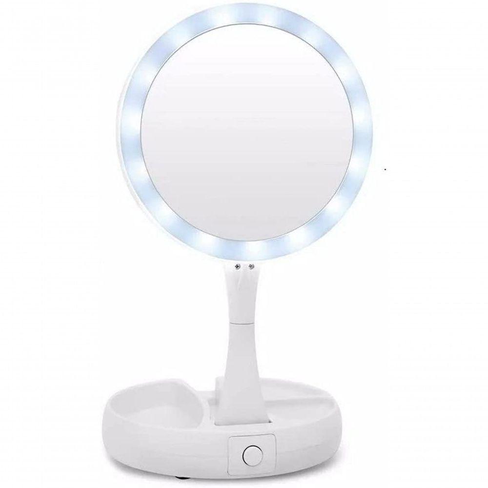 Espelho De Aumento 10X Com Luz De Iluminação Led De Mesa Dobrável E Articulável Redondo - 2