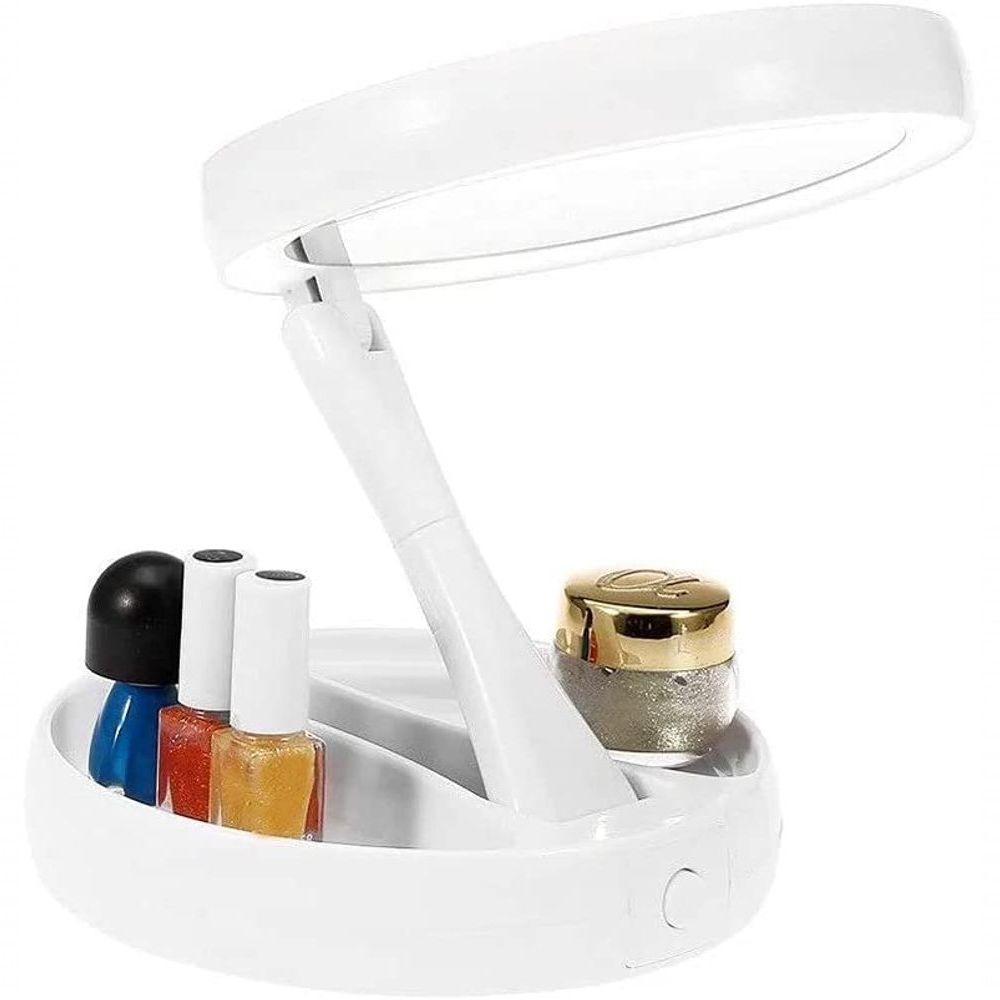 Espelho De Aumento 10X Com Luz De Iluminação Led De Mesa Dobrável E Articulável Redondo - 3