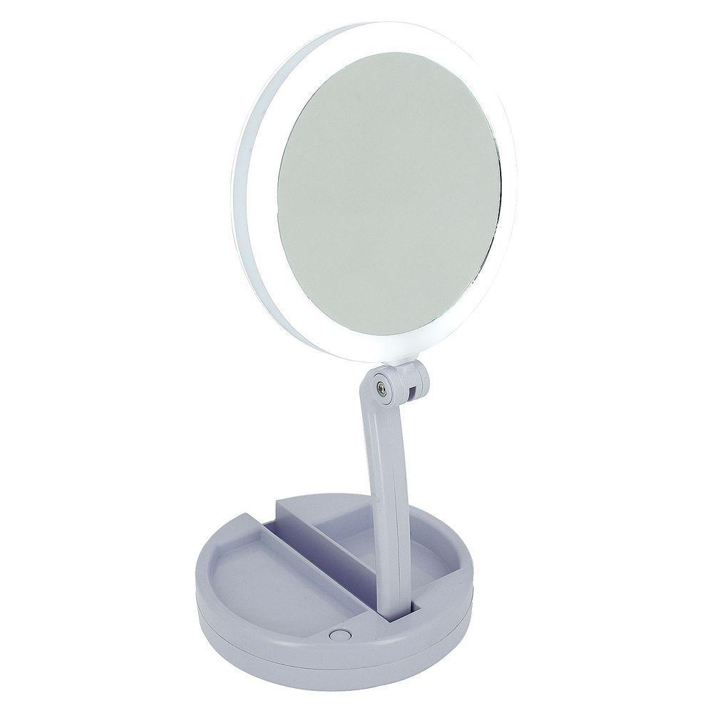 Espelho De Aumento 10X Com Luz De Iluminação Led De Mesa Dobrável E Articulável Redondo - 4