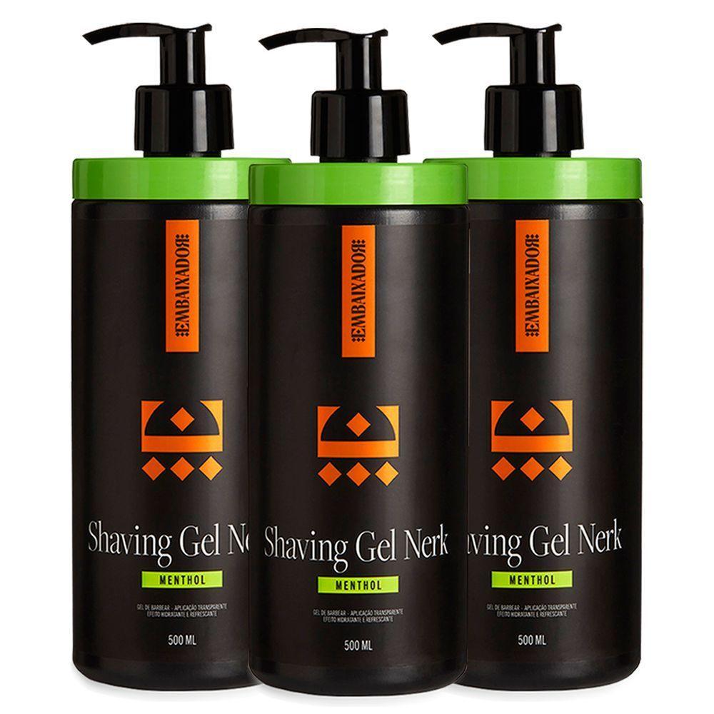 Kit 3 Shaving Gel De Barbear Nerk Menthol Embaixador 500Ml - 1