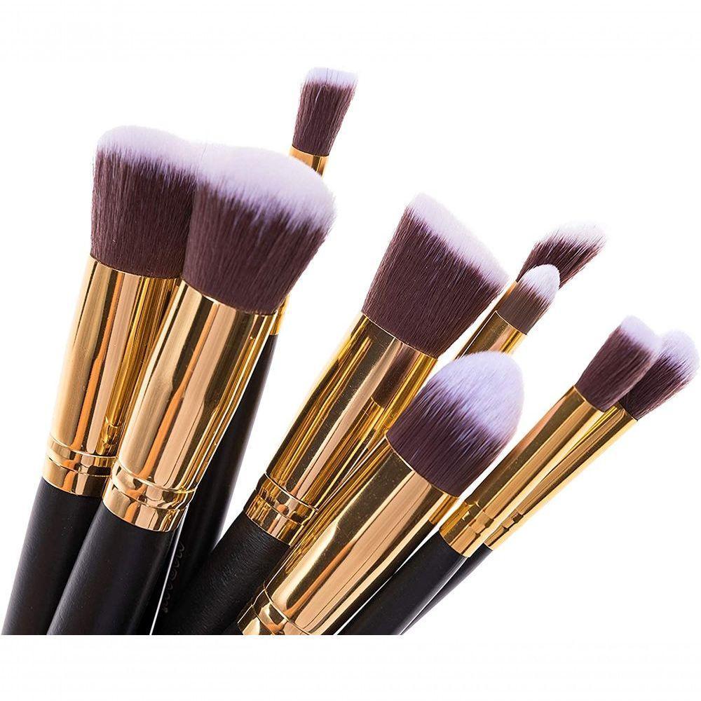 Kit 10 Pinceis Para Maquiagem Kabuki Preto Com Dourado - 2