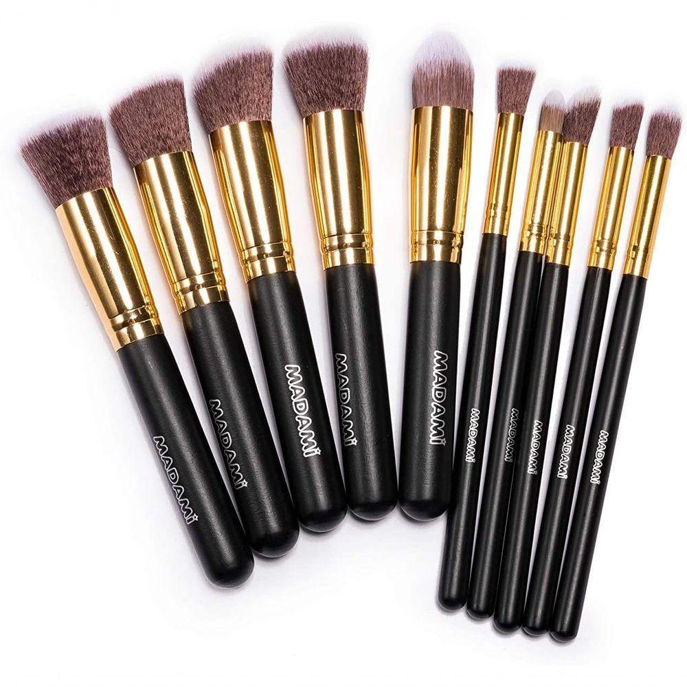 Kit 10 Pinceis Para Maquiagem Kabuki Preto Com Dourado - 4