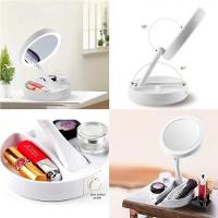 Espelho Mesa Dupla Face Luz Led Com Aumento 10X Maquiagem Redondo C/ Plug Usb - 3