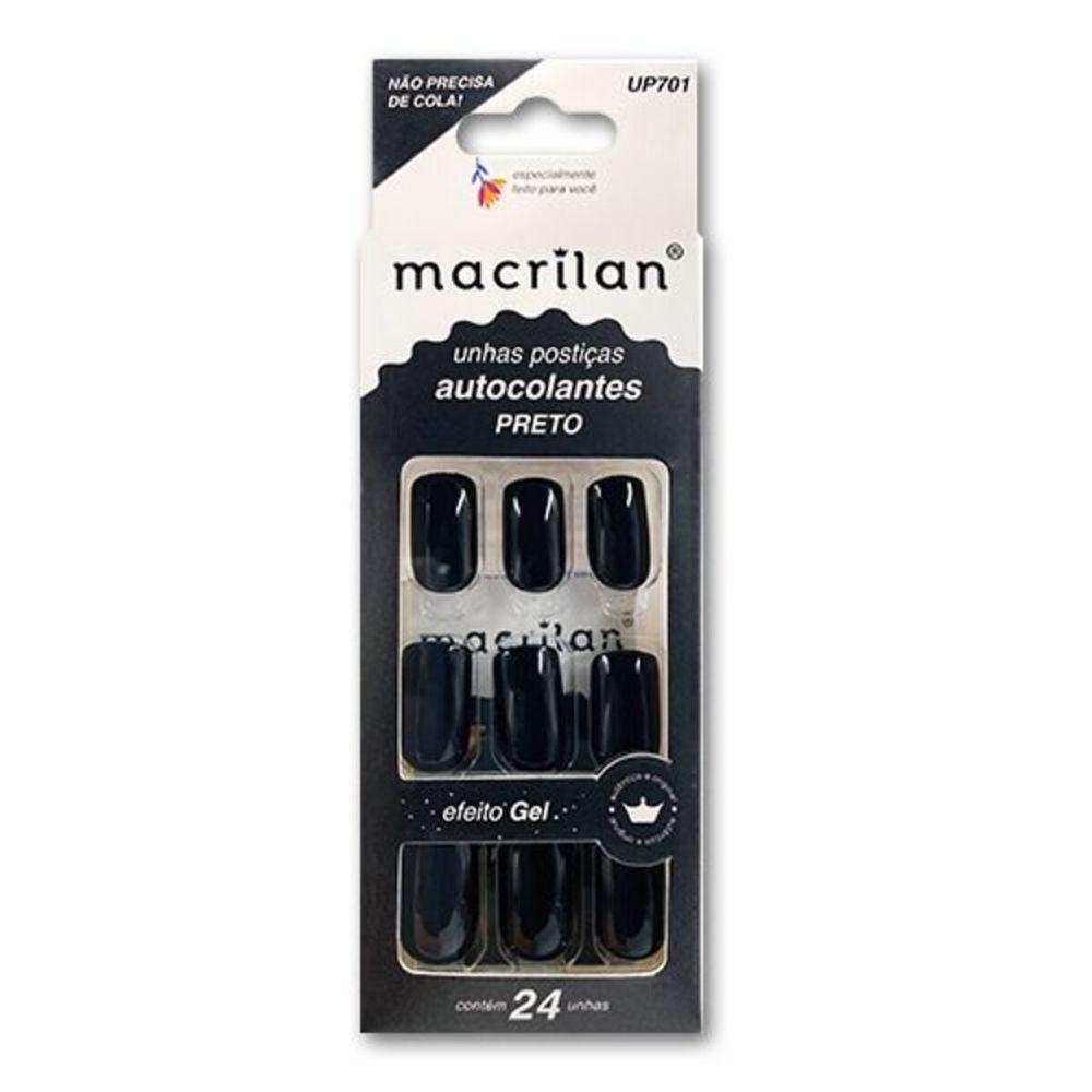 Macrilan Unhas Postiças Autocolantes Efeito Gel Preto Up701 (24 Unidades) - 1