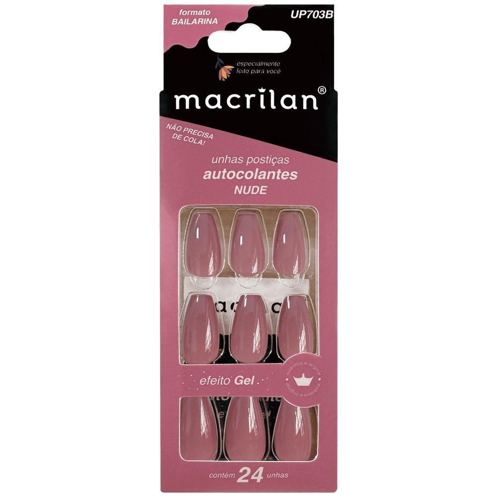 Macrilan Unhas Postiças Autocolantes Efeito Gel Nude Up703B (24 Unidades) - 1