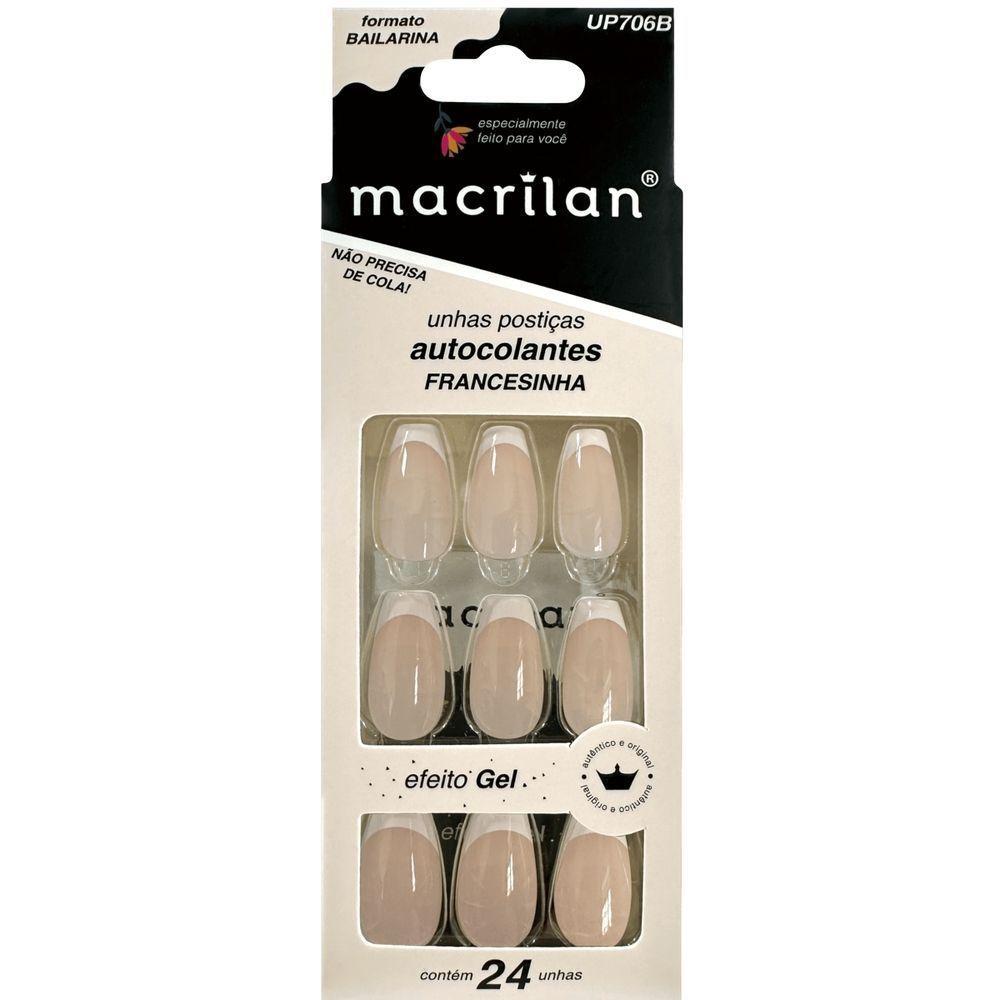 Macrilan Unhas Postiças Autocolantes Efeito Gel Francesinha Up706B (24 Unidades) - 1