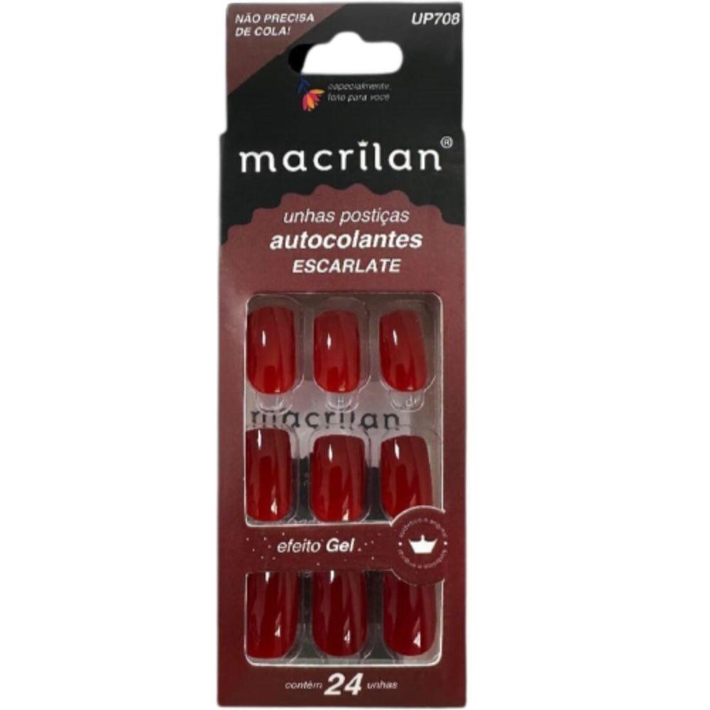 Macrilan Unhas Postiças Autocolantes Efeito Gel Escarlate Up708 (24 Unidades) - 1