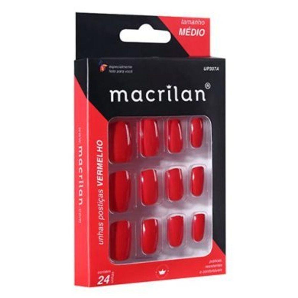 Macrilan Unhas Postiças Tamanho Médio Vermelho Up307A (24 Unidades) - 1