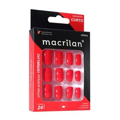Macrilan Unhas Postiças Tamanho Curto Vermelho Up207A (24 Unidades)