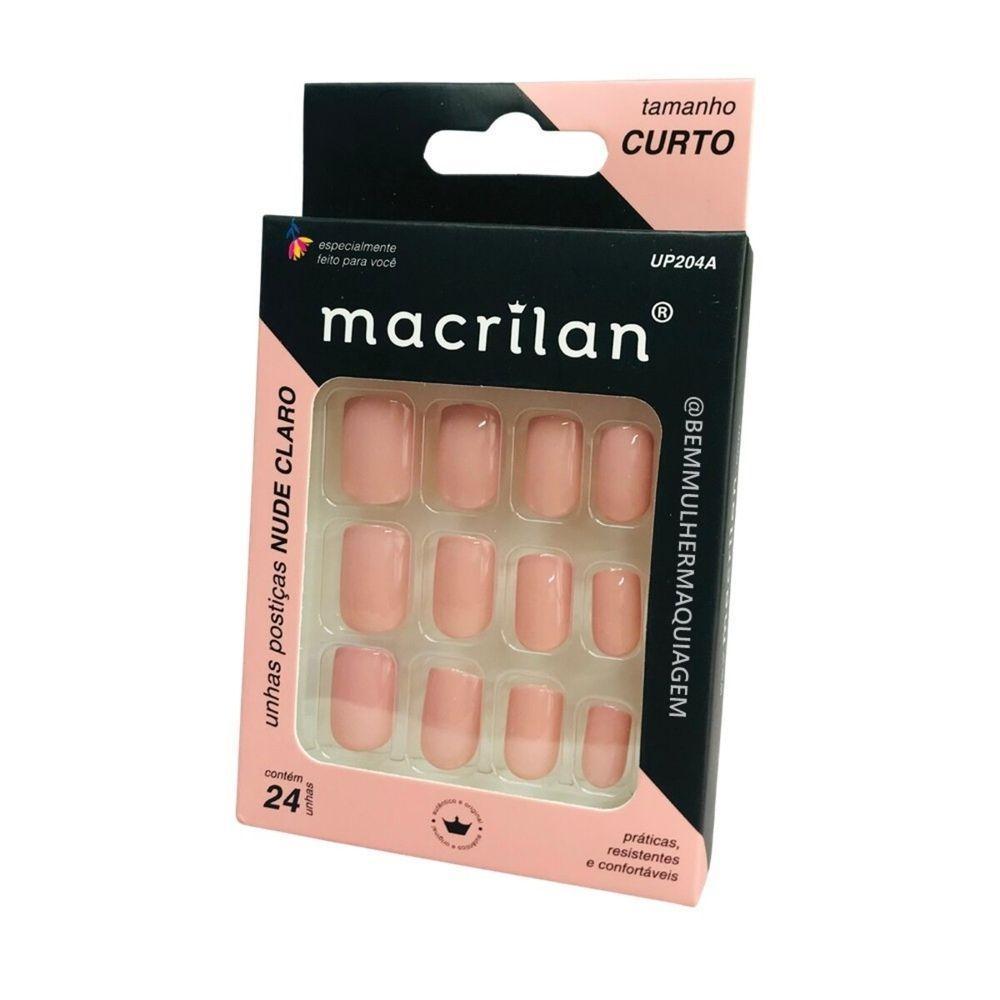 Macrilan Unhas Postiças Tamanho Curto Nude Claro Up204A (24 Unidades) - 1