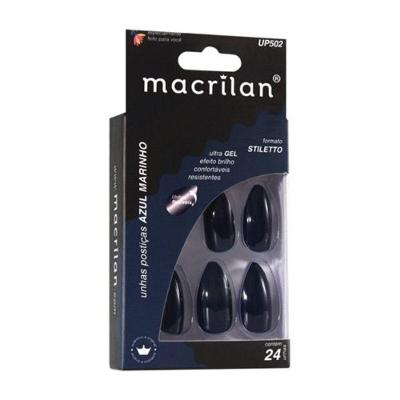 Macrilan Unhas Postiças Stiletto Azul Marinho Up502 (24 Unidades)
