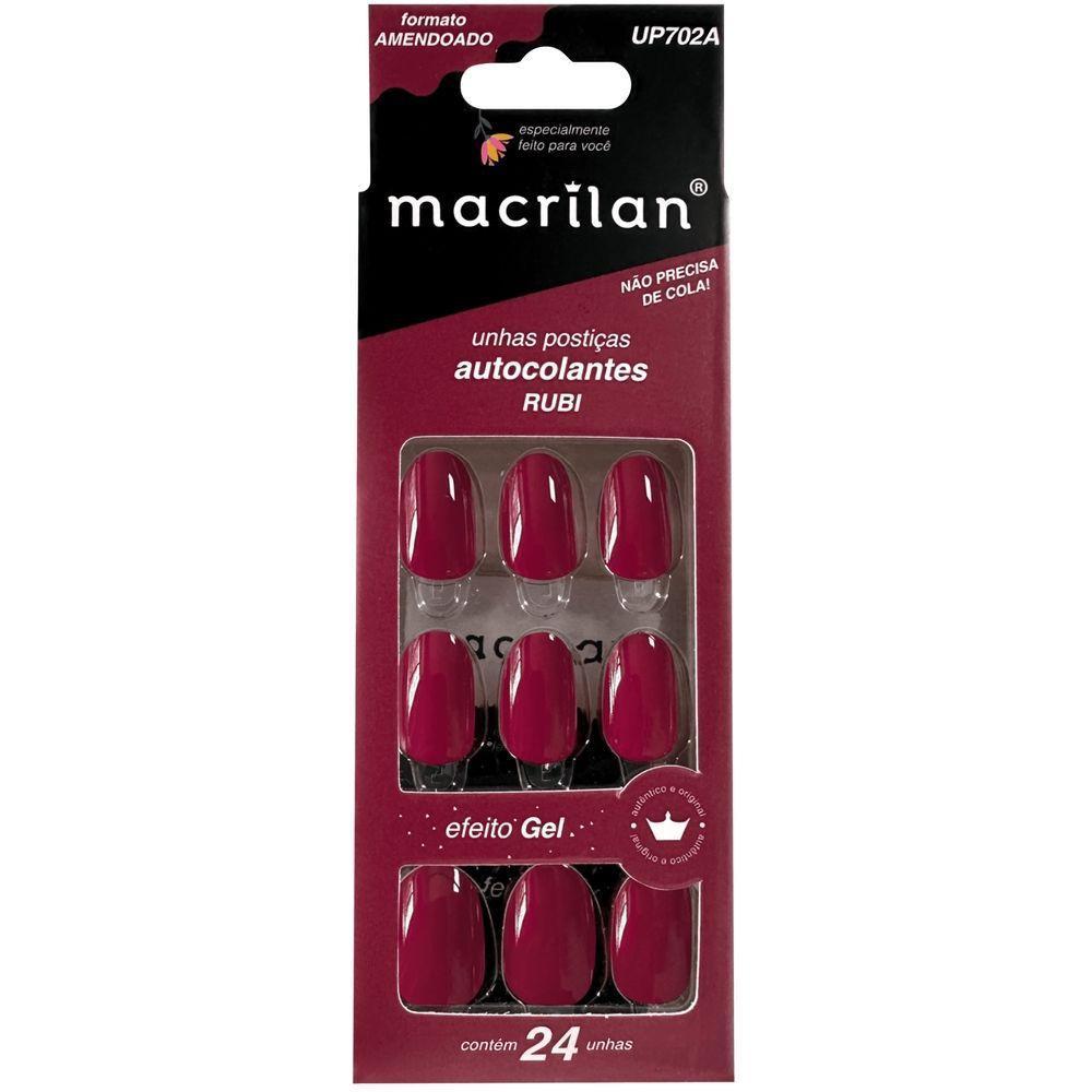 Macrilan Unhas Postiças Autocolantes Efeito Gel Rubi Up702A (24 Unidades) - 1