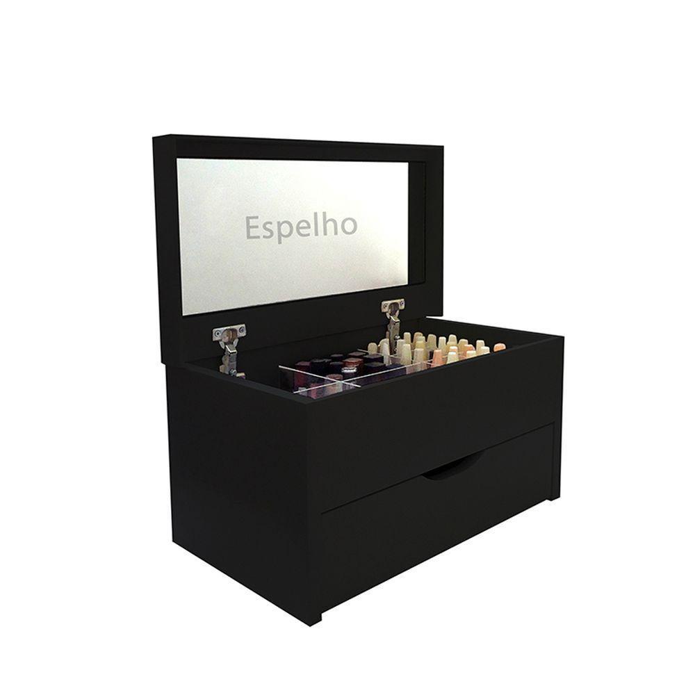 Porta Maquiagem Caixa Organizadora Com Espelho Preto Laca - 2