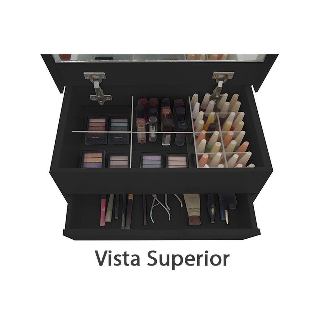 Porta Maquiagem Caixa Organizadora Com Espelho Preto Laca - 3