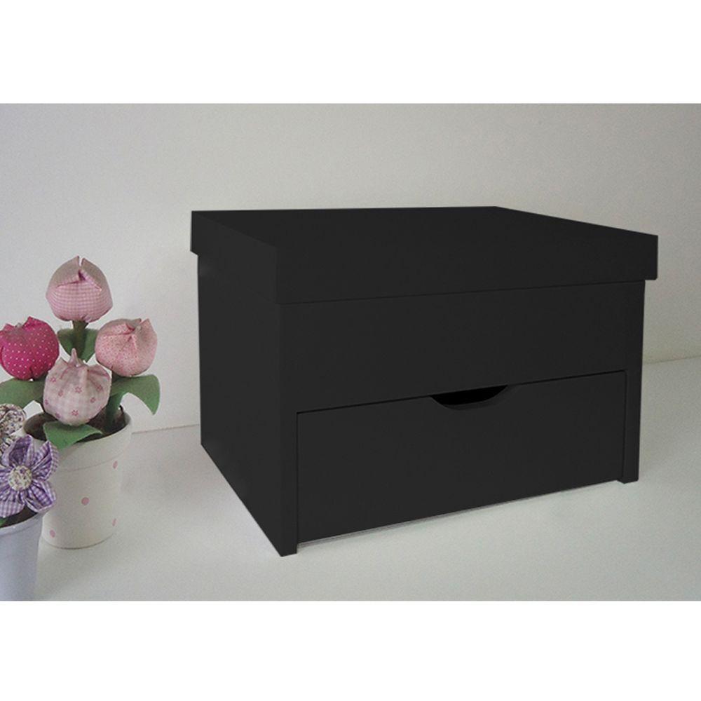 Porta Maquiagem Caixa Organizadora Com Espelho Preto Laca - 6