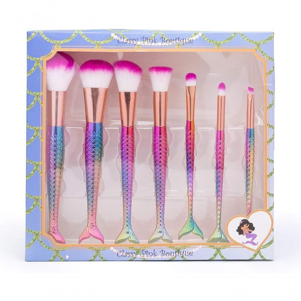Pincel Pinceis De Maquiagem Kit Com 7 Pinceis Sereia Calda De Peixe Rosa - 2