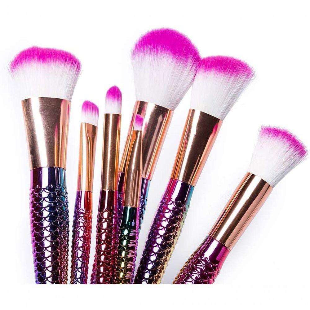 Pincel Pinceis De Maquiagem Kit Com 7 Pinceis Sereia Calda De Peixe Rosa - 3