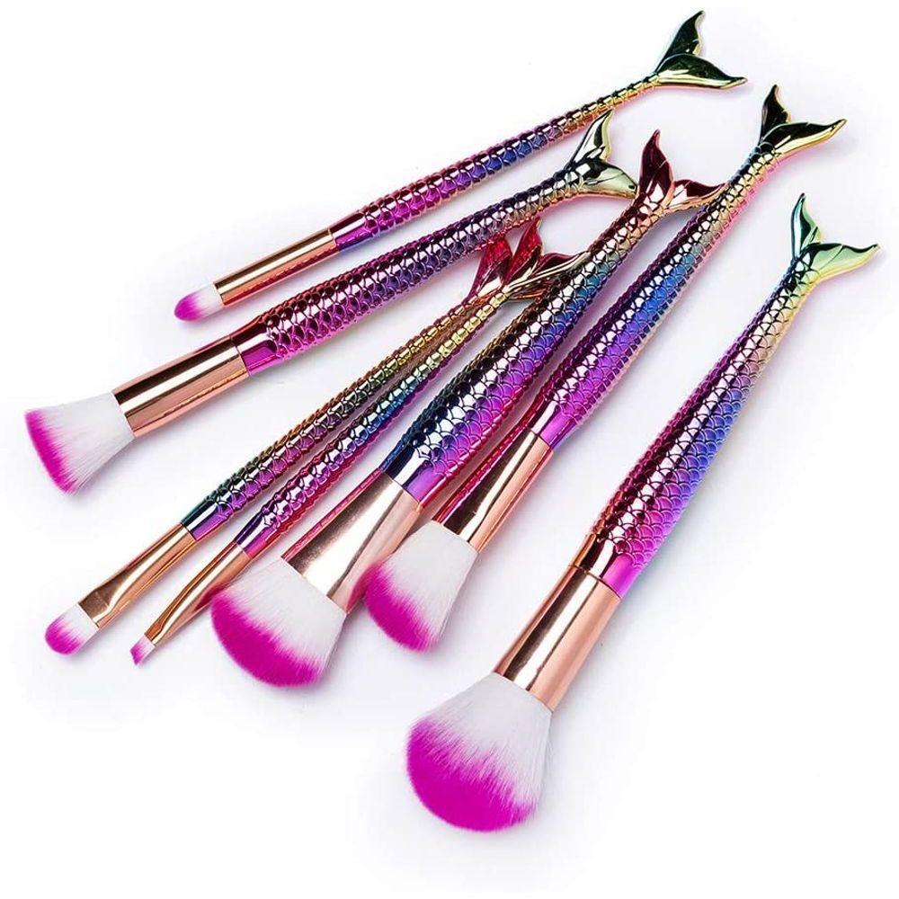 Pincel Pinceis De Maquiagem Kit Com 7 Pinceis Sereia Calda De Peixe Rosa - 4
