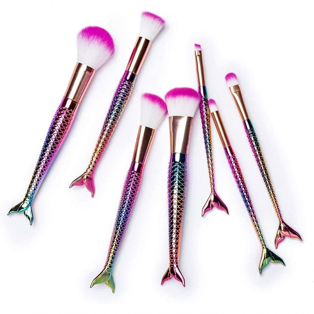 Pincel Pinceis De Maquiagem Kit Com 7 Pinceis Sereia Calda De Peixe Rosa - 5