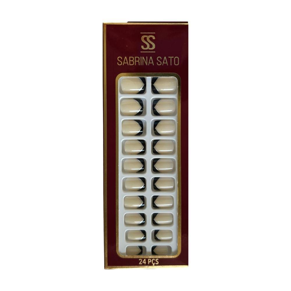 Sabrina Sato Unhas Postiças Autocolantes - Com Decoração Preta Ss2370-7 Com 24 Peças - 1
