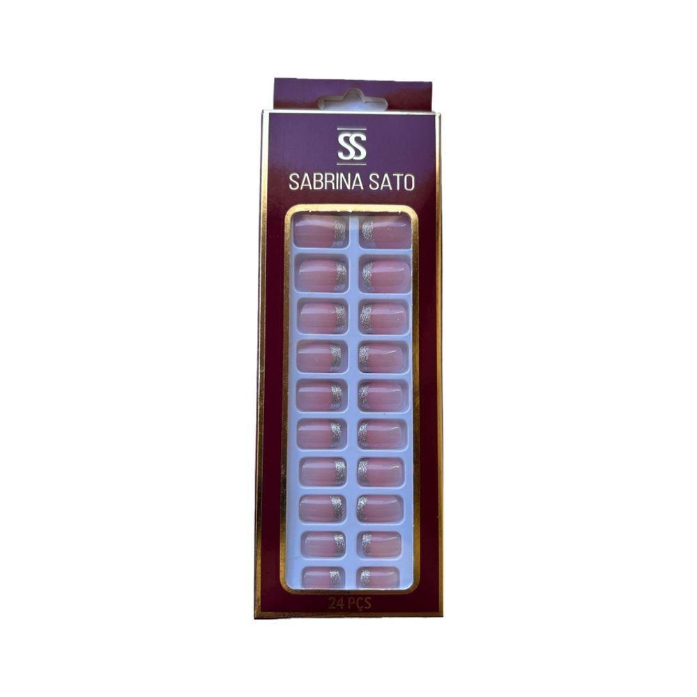 Sabrina Sato Unhas Postiças Autocolantes - Francesinha Prata Ss2370-4 Com 24 Peças - 1