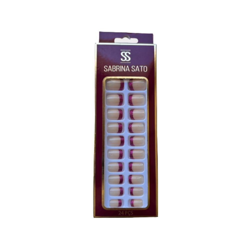 Sabrina Sato Unhas Postiças Autocolantes - Francesinha De Glitter Pink Ss2370-2 Com 24 Peças - 1