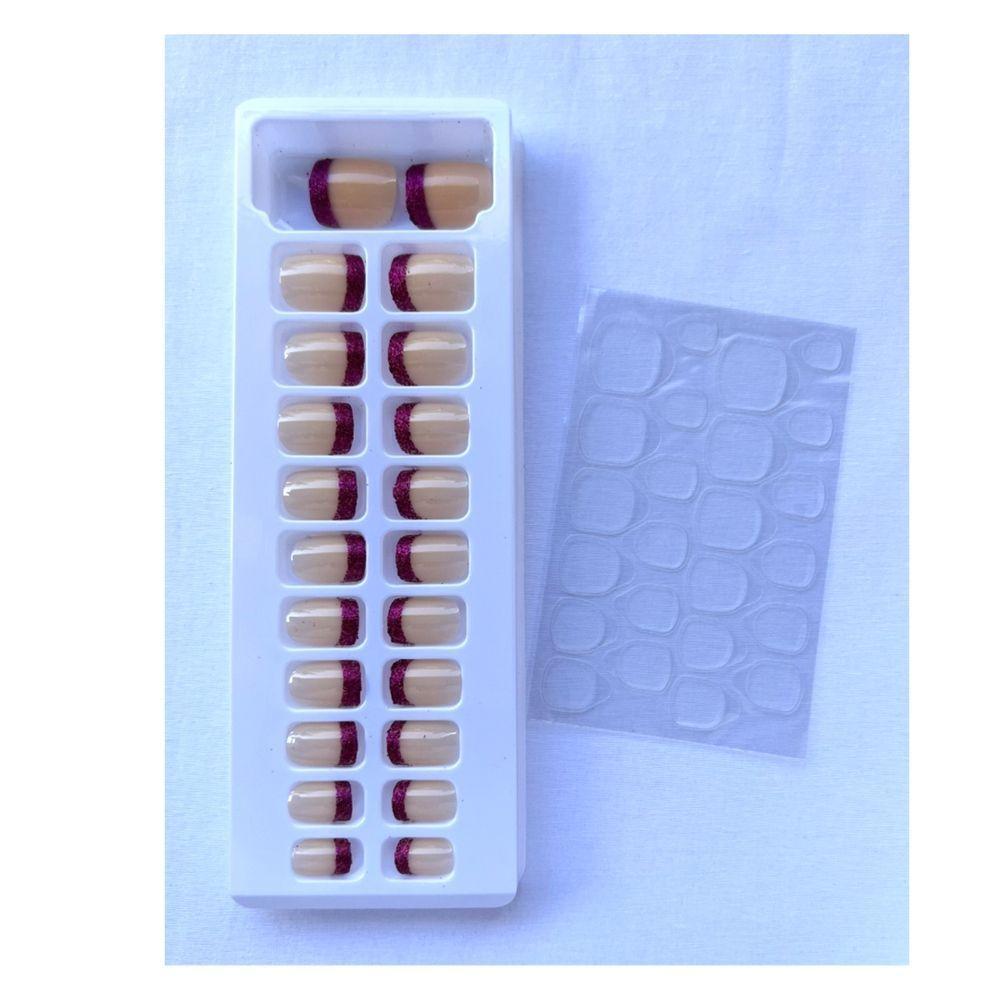 Sabrina Sato Unhas Postiças Autocolantes - Francesinha De Glitter Pink Ss2370-2 Com 24 Peças - 2