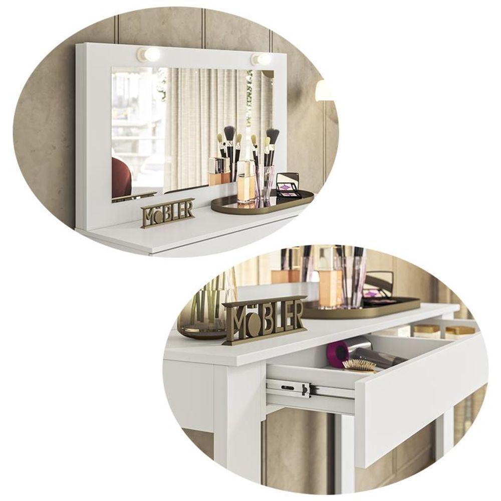 Penteadeira Camarim Gala 1 Gaveta E Soquetes Para Lâmpadas Branco Fosco Branco Fosco - 3