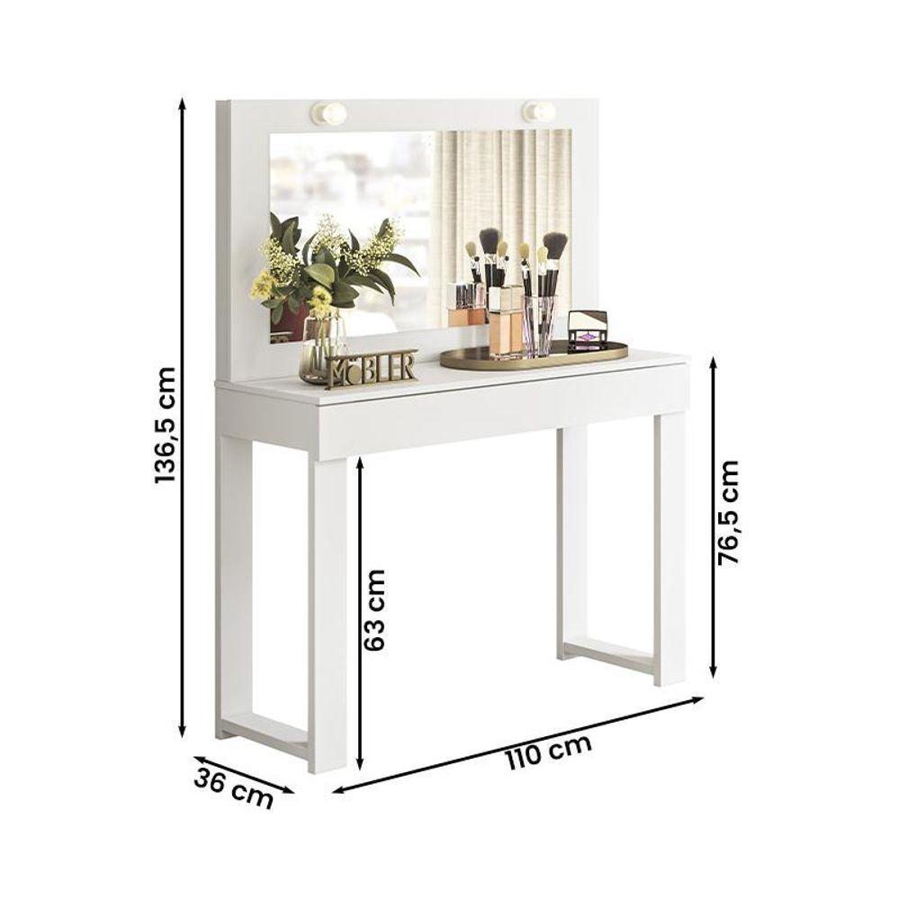 Penteadeira Camarim Gala 1 Gaveta E Soquetes Para Lâmpadas Branco Fosco Branco Fosco - 4