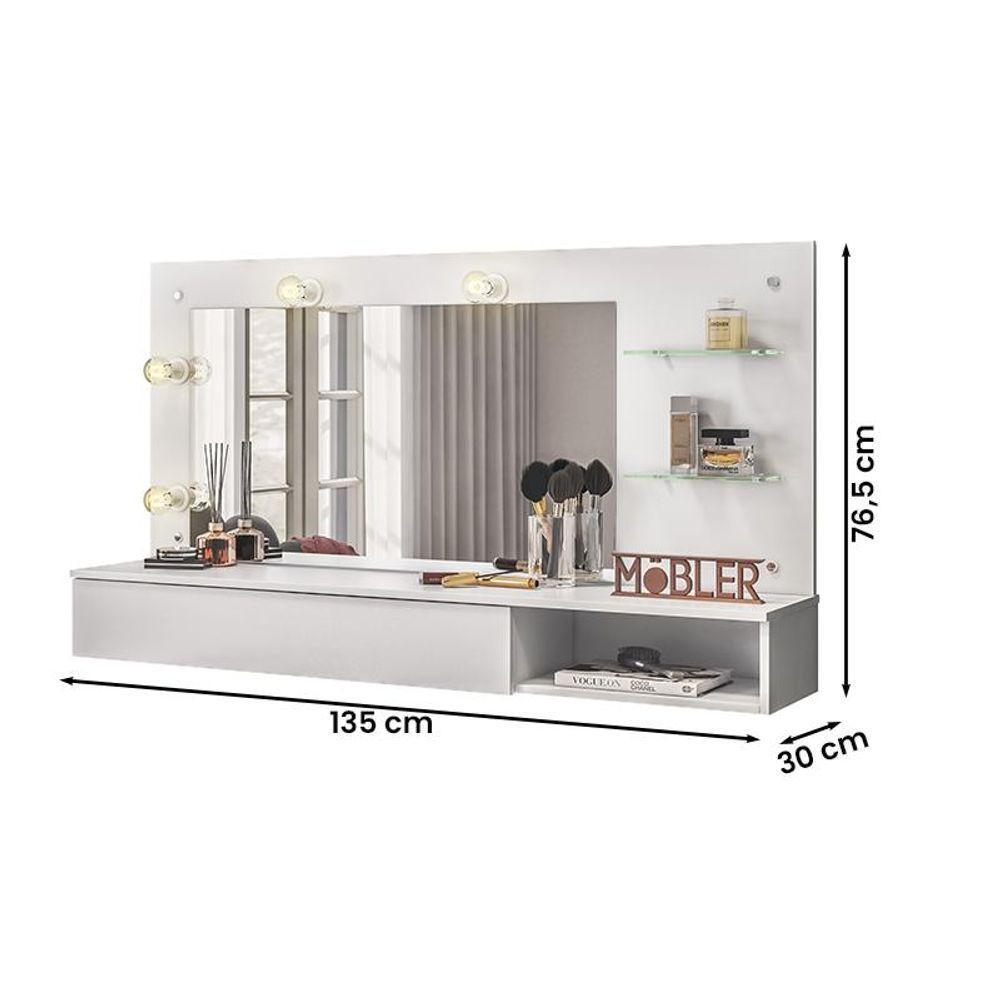 Penteadeira Camarim Suspensa Lumiere Com Espelho E 1 Gaveta Branco Fosco Branco Fosco - 3
