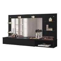 Penteadeira Camarim Suspensa Lumiere Com Espelho E 1 Gaveta Preto Fosco Preto Fosco - 1