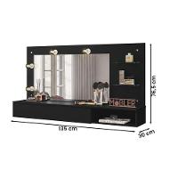 Penteadeira Camarim Suspensa Lumiere Com Espelho E 1 Gaveta Preto Fosco Preto Fosco - 2