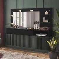 Penteadeira Camarim Suspensa Lumiere Com Espelho E 1 Gaveta Preto Fosco Preto Fosco - 3