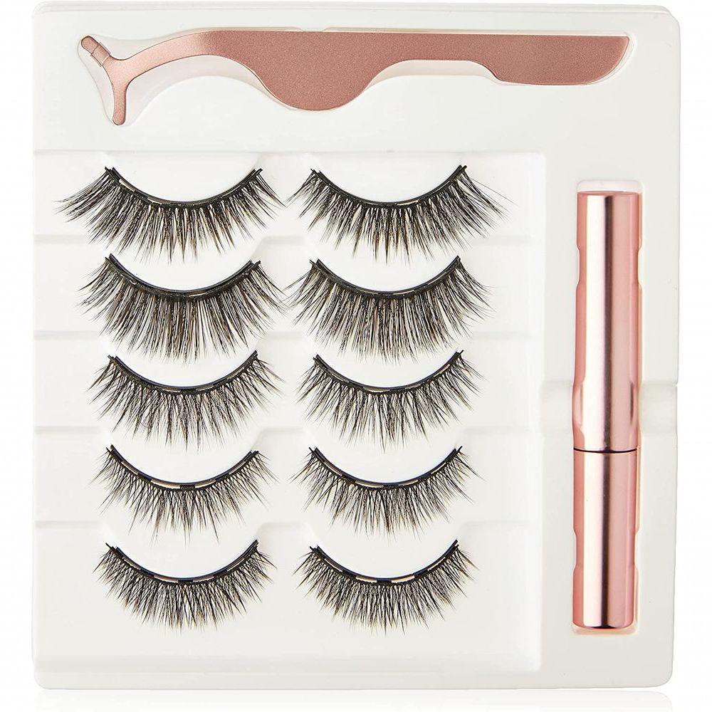 Kit 5 Pares Cílios Postiços Magnéticos Com Pinça E Delineador - 1