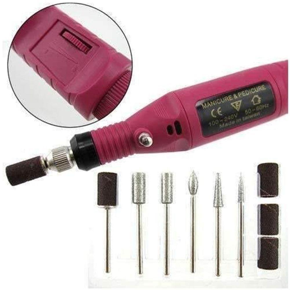 Lixadeira Elétrica Unha Profissional Lixa Motor Bivolt Rosa - 3