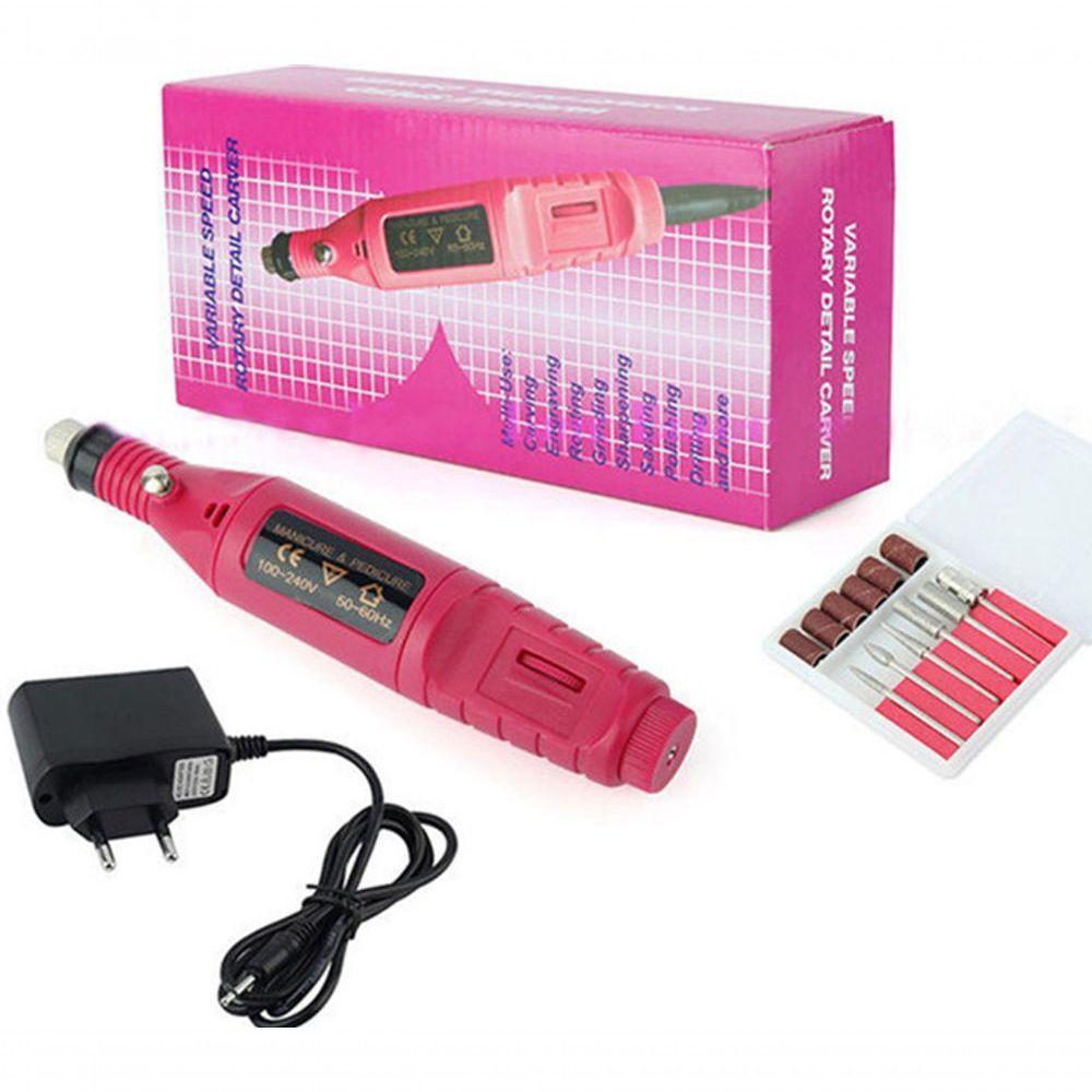 Kit Manicure Lixa Elétrica Portátil Para Unhas Acrigel Gel Fibras Salão - 1