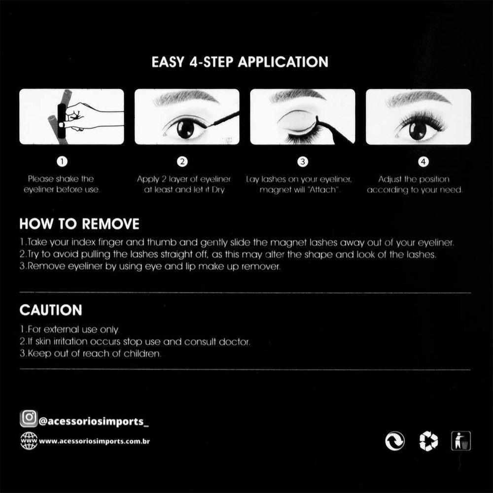 Kit 3 Pares Cílios Postiços Magnéticos Com Pinça E Delineador Magnetico - 2