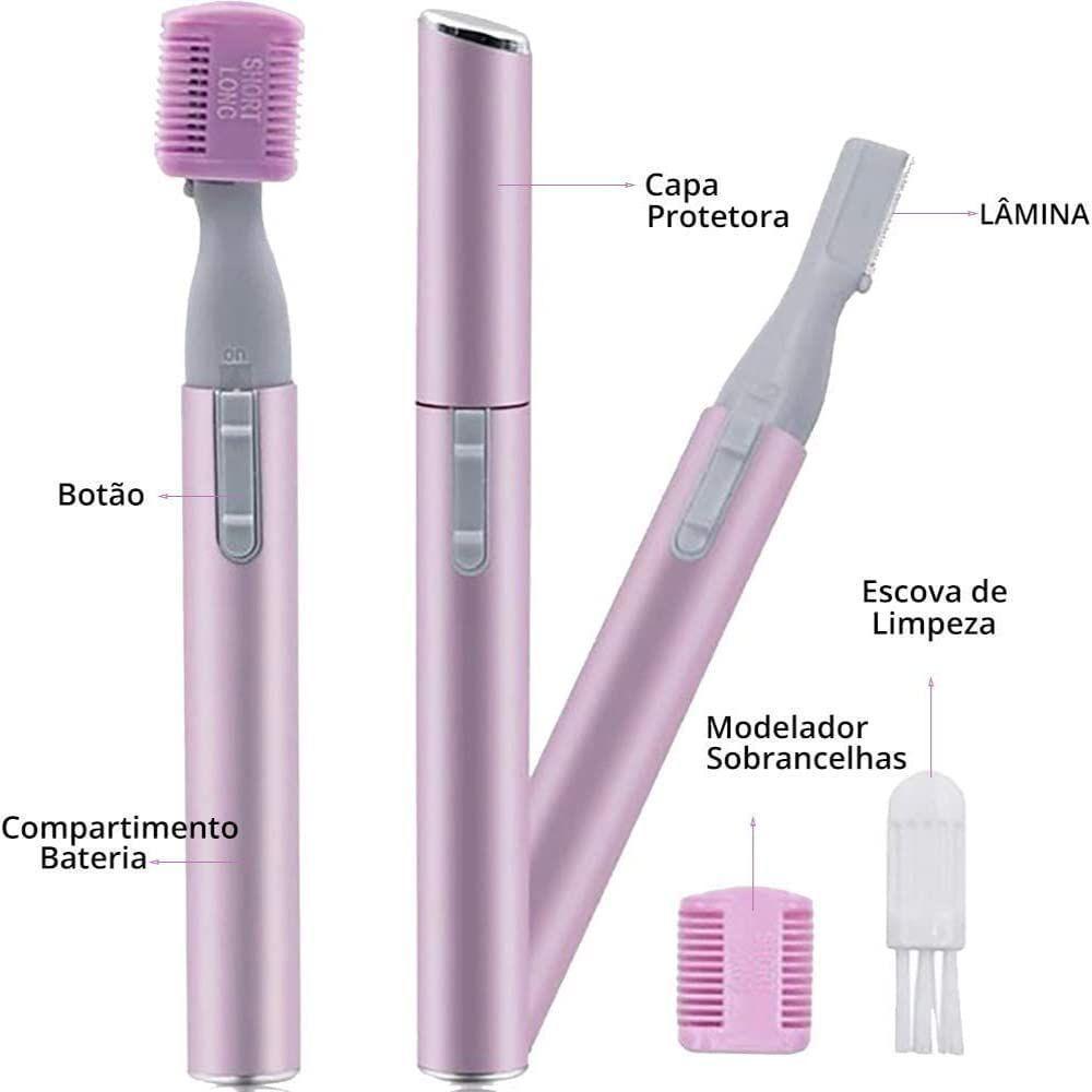 Mini Maquina Depiladora Apara Pelos Rosto Buço Sobrancelhas Caneta Rosa - 2