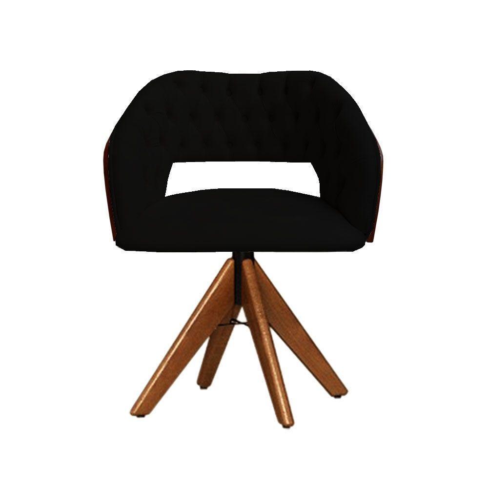 Cadeira Decorativa Bia Com Capitonê Preta Giratória Madeira - 1